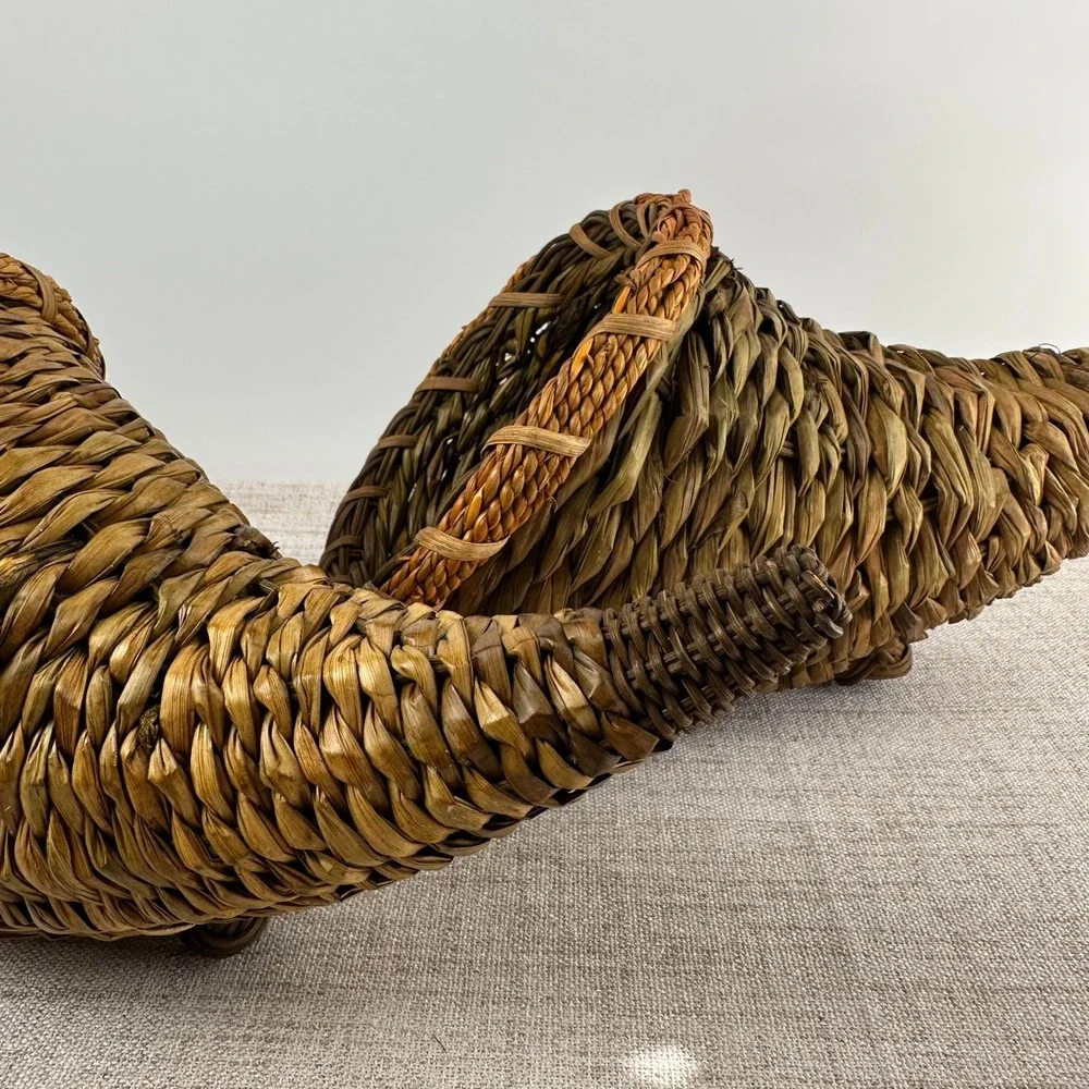 Vintage Woven Cornucopia Basket Pair Horn of Plenty Fall Thanksgiving Decor